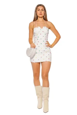 Pelato Beaded Linen Halter Mini Dress