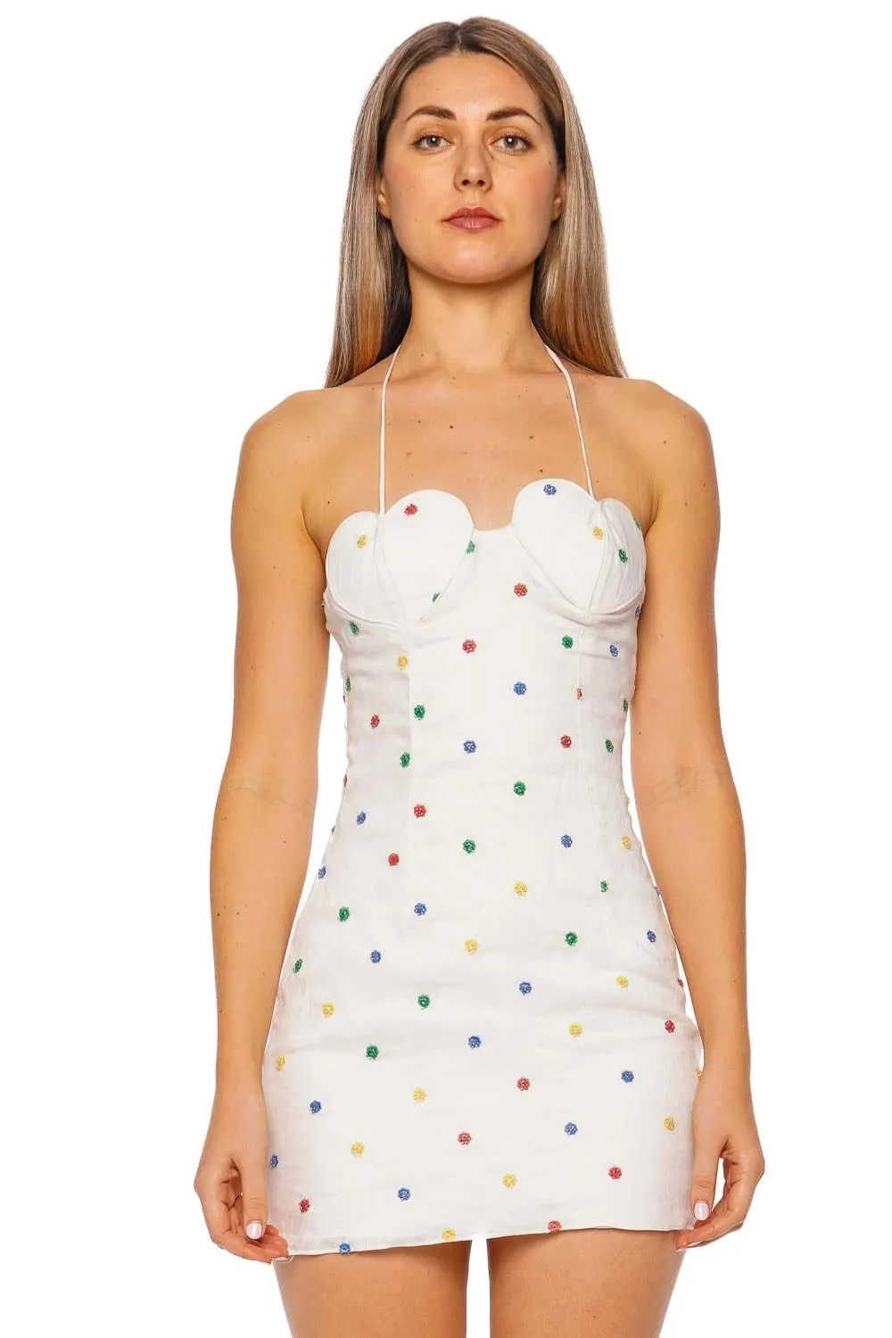 Pelato Beaded Linen Halter Mini Dress