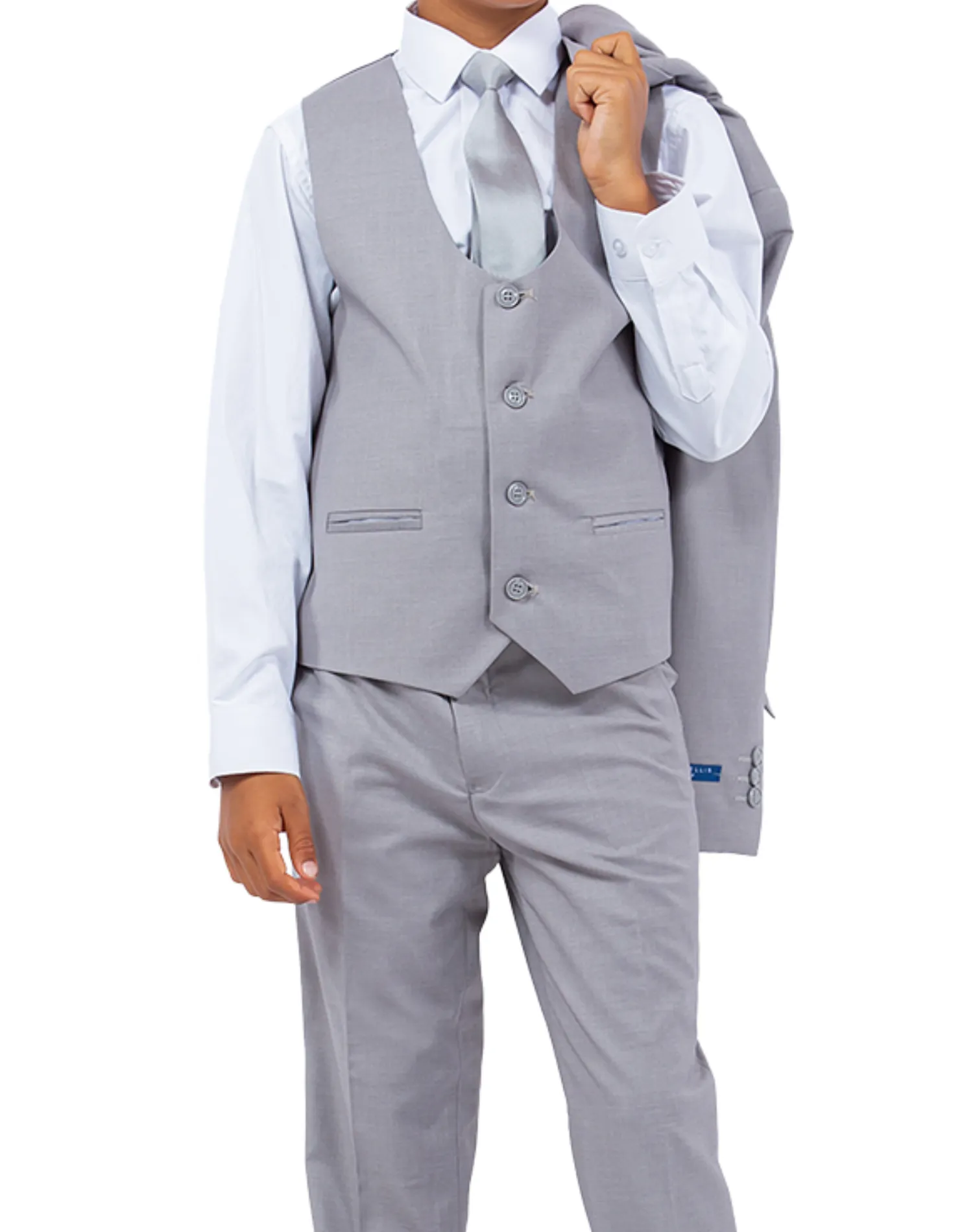 Perry Ellis Portfolio Solid 5 Piece Boy's Suit - Light Gray