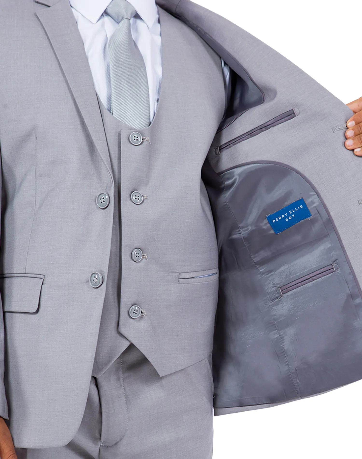 Perry Ellis Portfolio Solid 5 Piece Boy's Suit - Light Gray