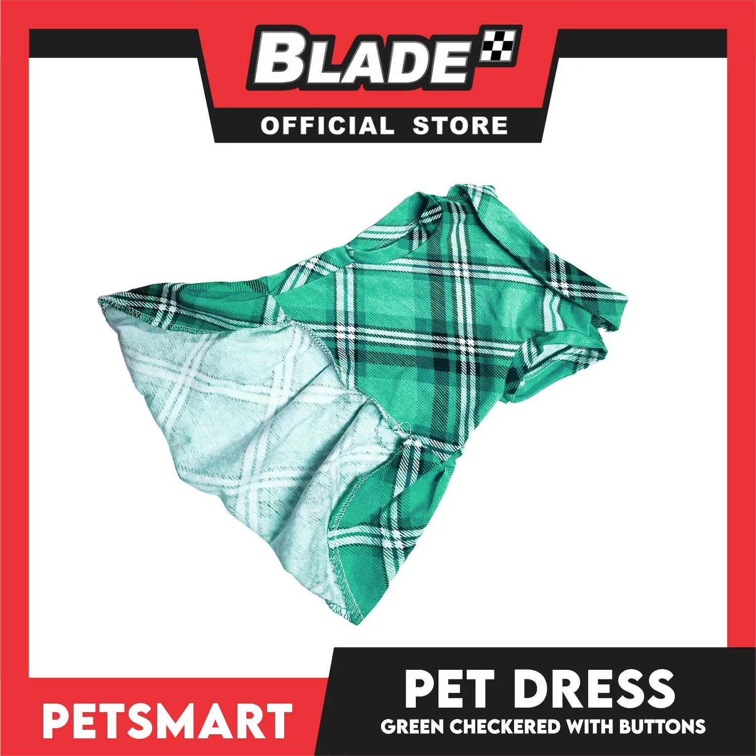 Pet Dress Checkered Green With Buttons Dress DG-CTN115XL (XL) Perfect Fit For Dogs And Cats, Breathable Dress Clothes, Soft Lightweight Pet Clothing