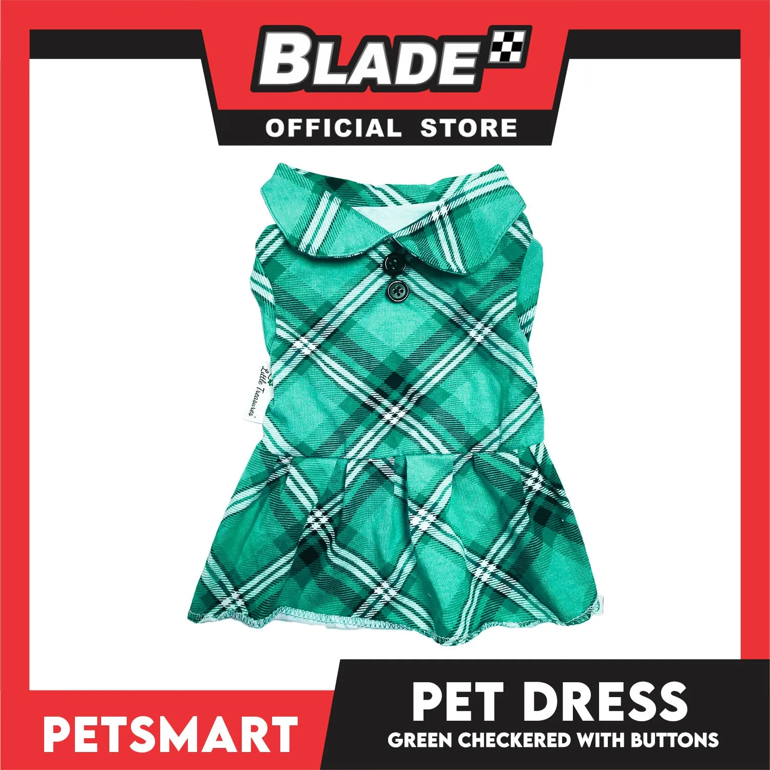 Pet Dress Checkered Green With Buttons Dress DG-CTN115XL (XL) Perfect Fit For Dogs And Cats, Breathable Dress Clothes, Soft Lightweight Pet Clothing