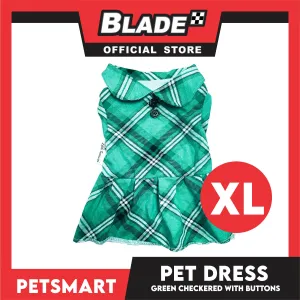 Pet Dress Checkered Green With Buttons Dress DG-CTN115XL (XL) Perfect Fit For Dogs And Cats, Breathable Dress Clothes, Soft Lightweight Pet Clothing
