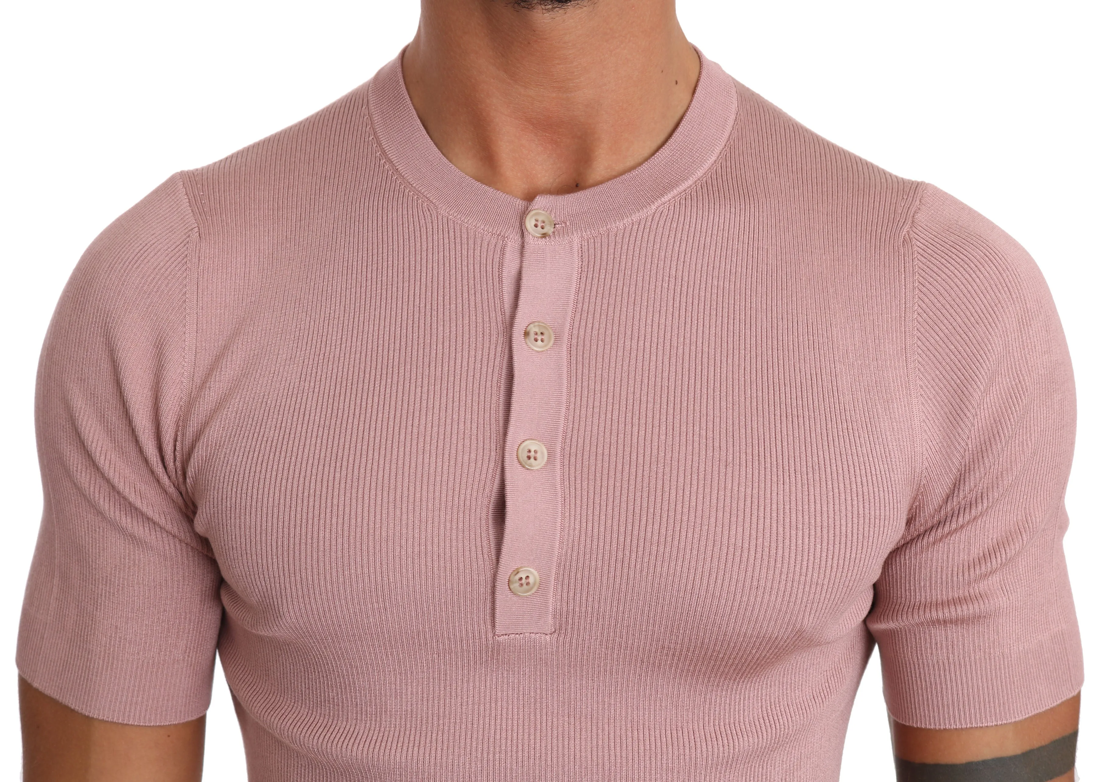 Pink 100% Silk Henley Top T-shirt