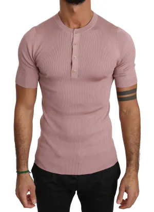 Pink 100% Silk Henley Top T-shirt
