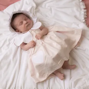 Pink Linen Scallop Heart Jampant Set With Bonnet