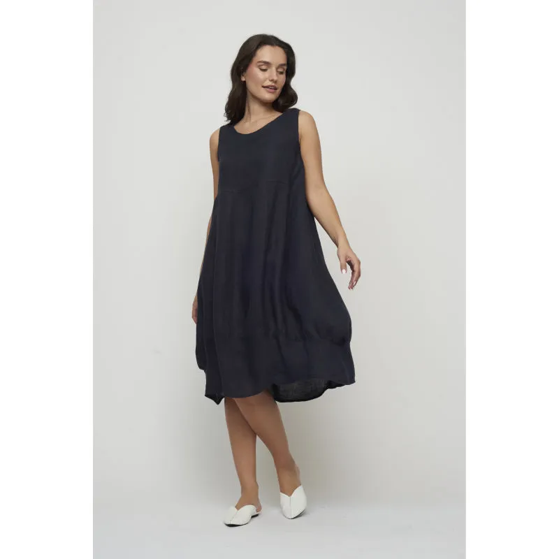 Pistache Sleeveless Linen Bubble Dress with Elastic Underarms