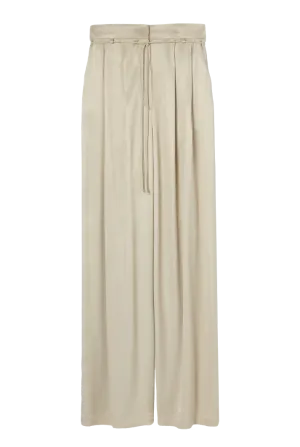 Pleated Satin Wide Leg Pants | Beige