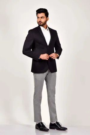 Plus Size of Black Knitted Dobby Blazer