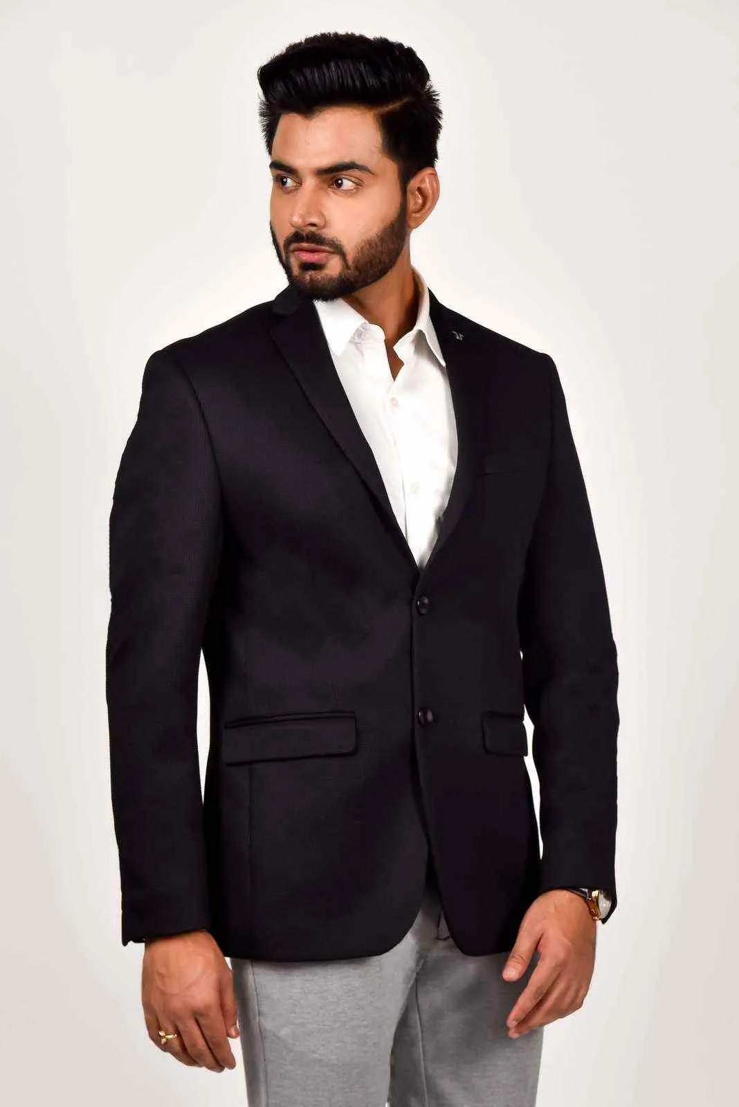 Plus Size of Black Knitted Dobby Blazer