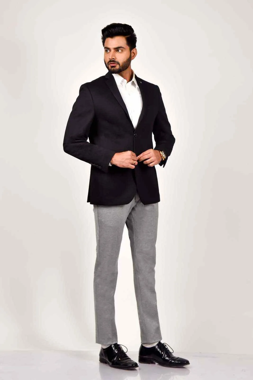 Plus Size of Black Knitted Dobby Blazer