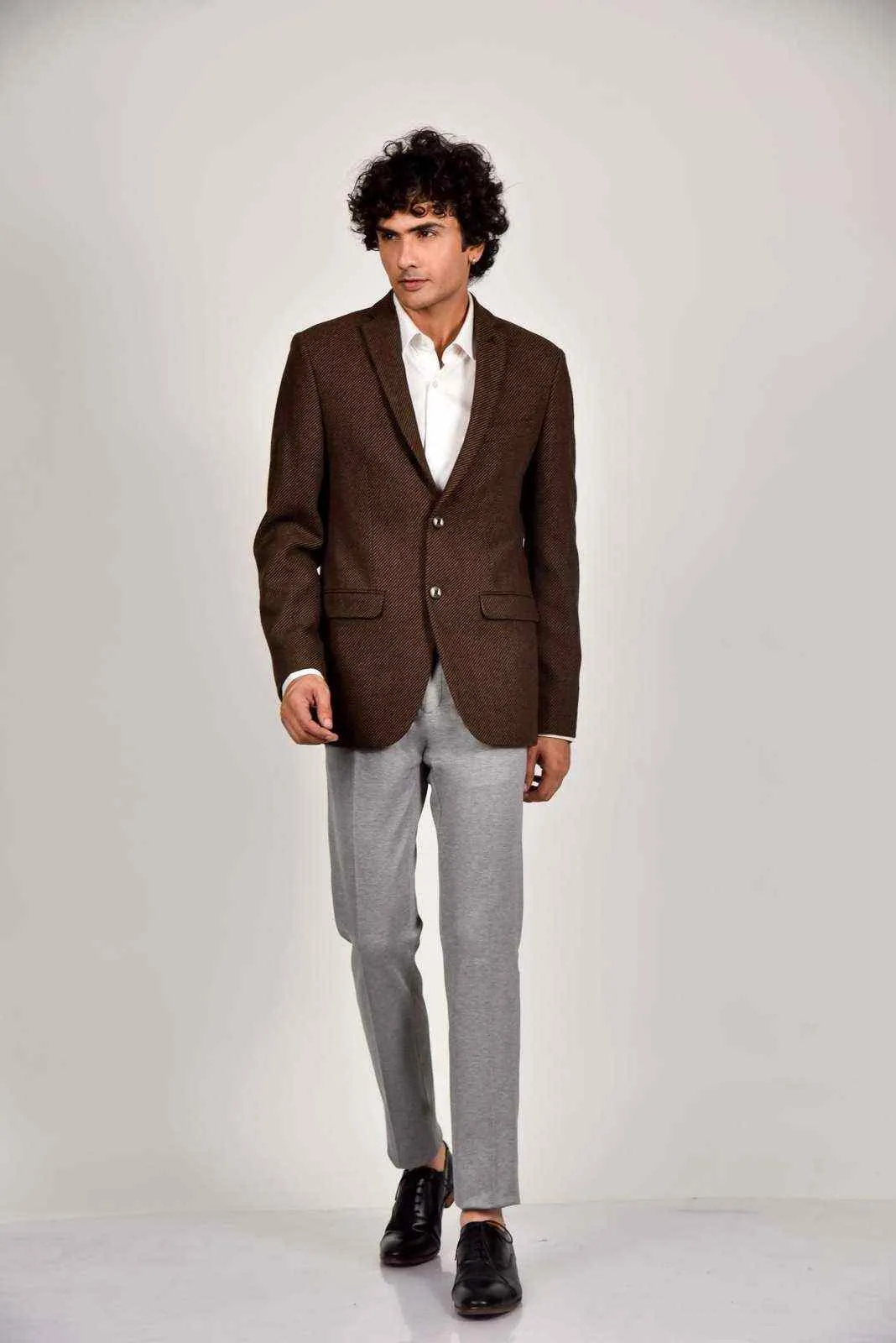 Plus Size of Brown Tweed Woven Blazer