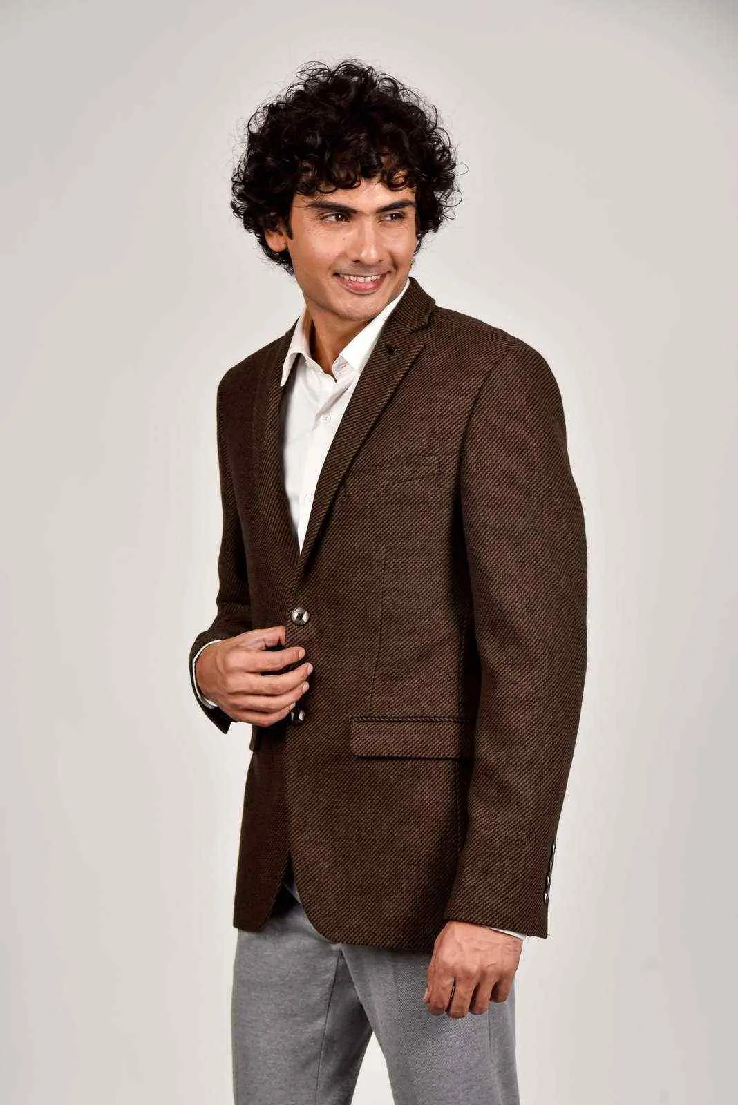 Plus Size of Brown Tweed Woven Blazer