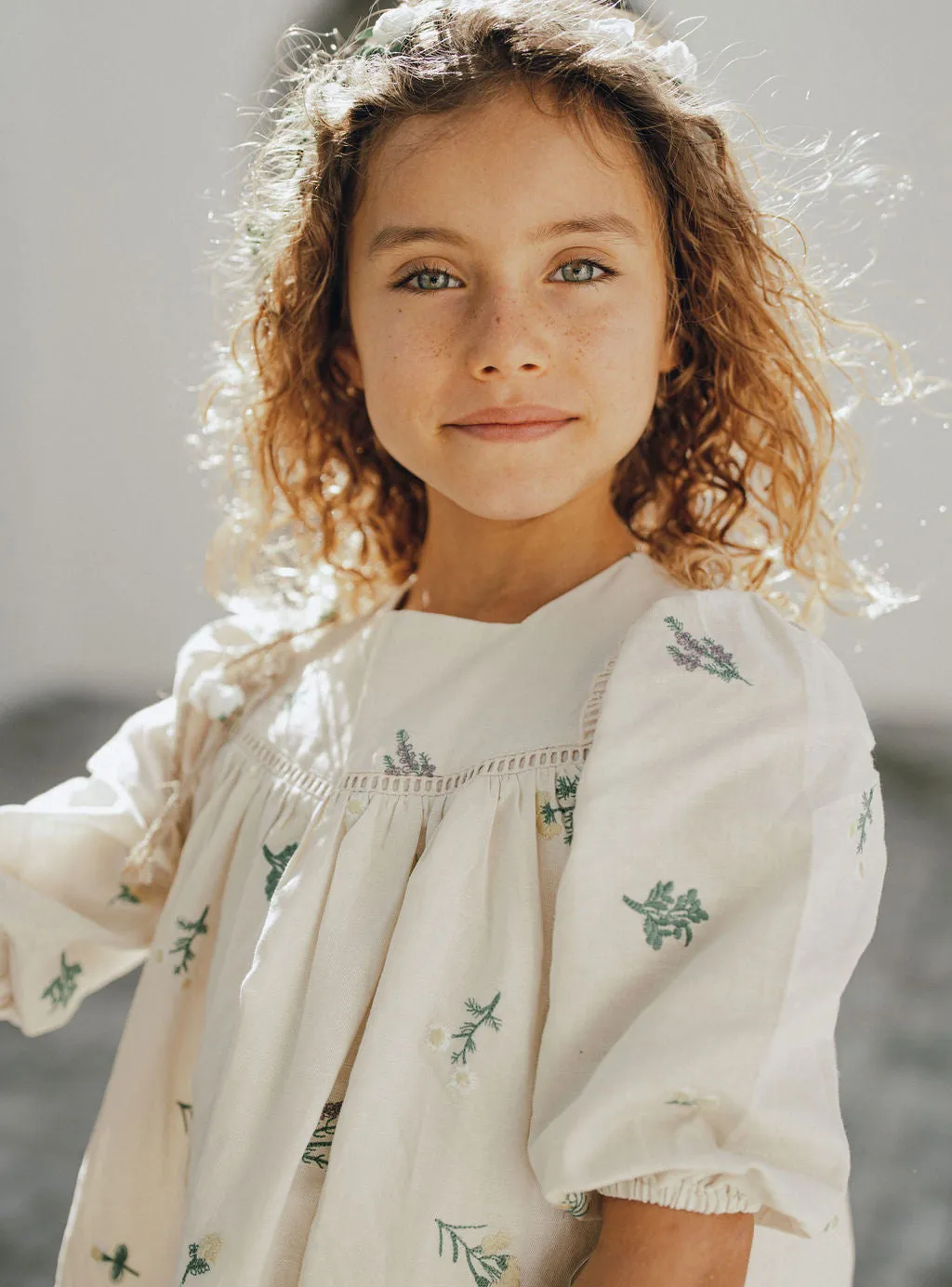 Pompomme Embroidered Linen Dress