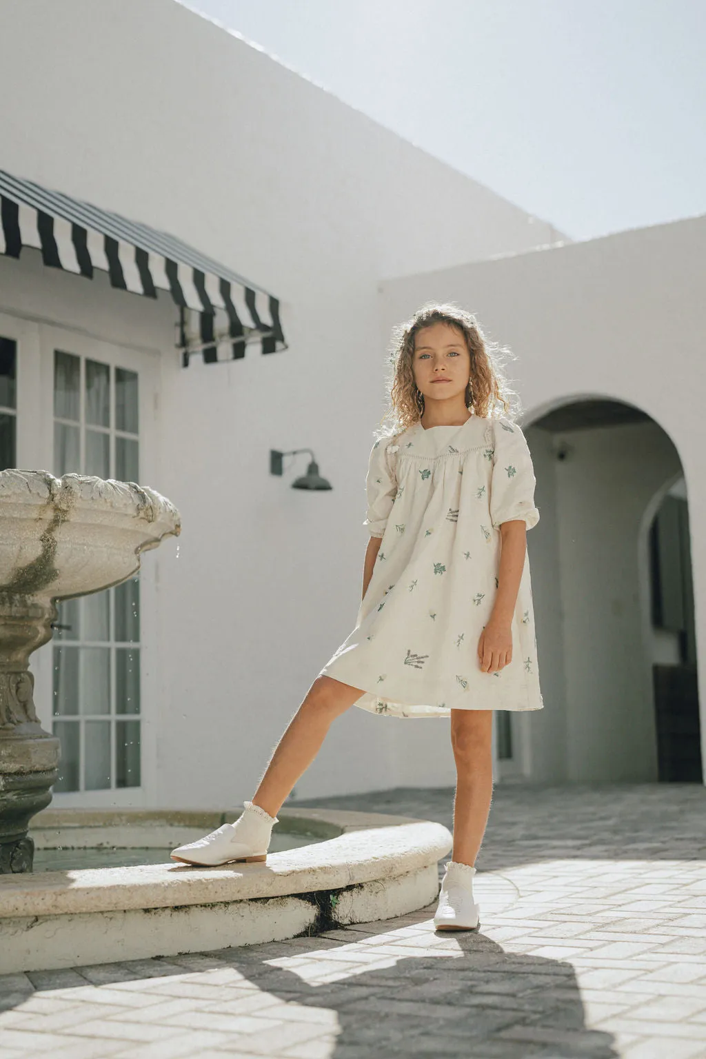 Pompomme Embroidered Linen Dress