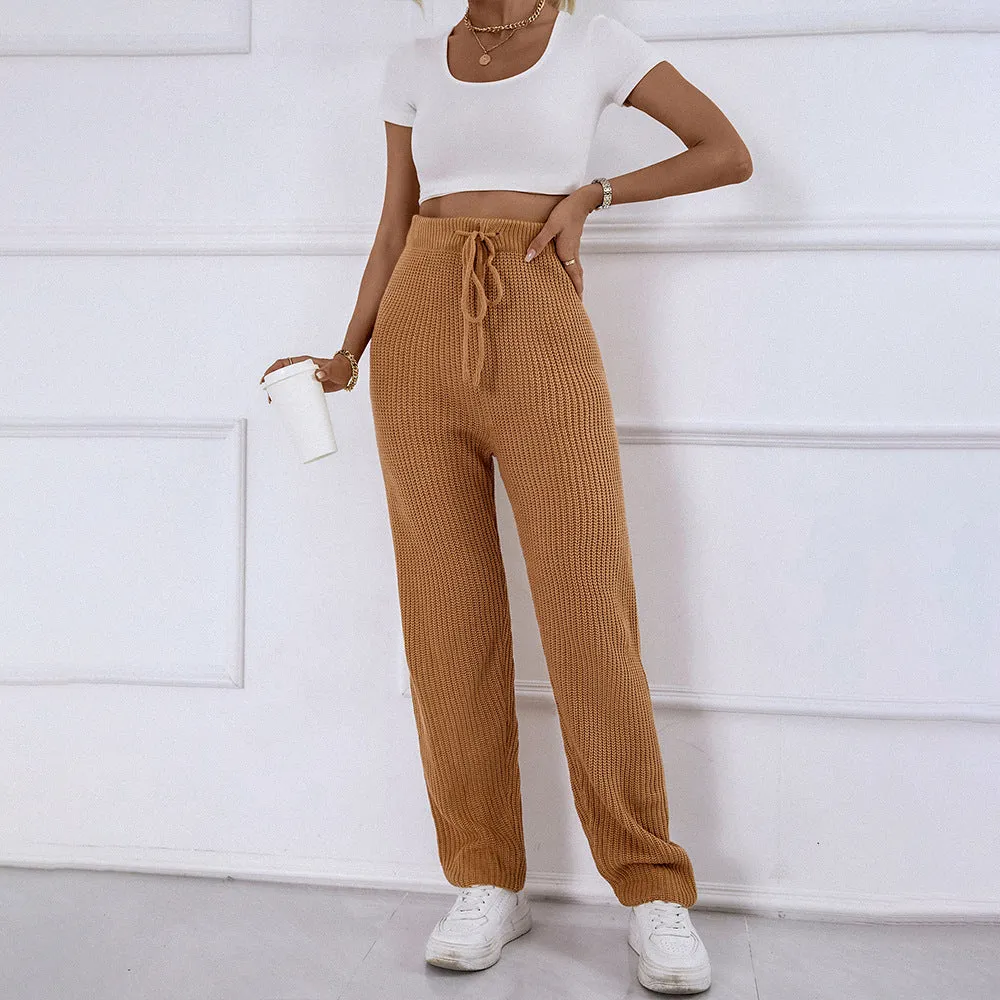 popular New autumn and winter women's clothing, popular in , casual home, high waist, slim fit, solid color elastic woolen trousers, spot