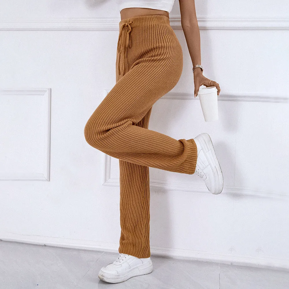 popular New autumn and winter women's clothing, popular in , casual home, high waist, slim fit, solid color elastic woolen trousers, spot
