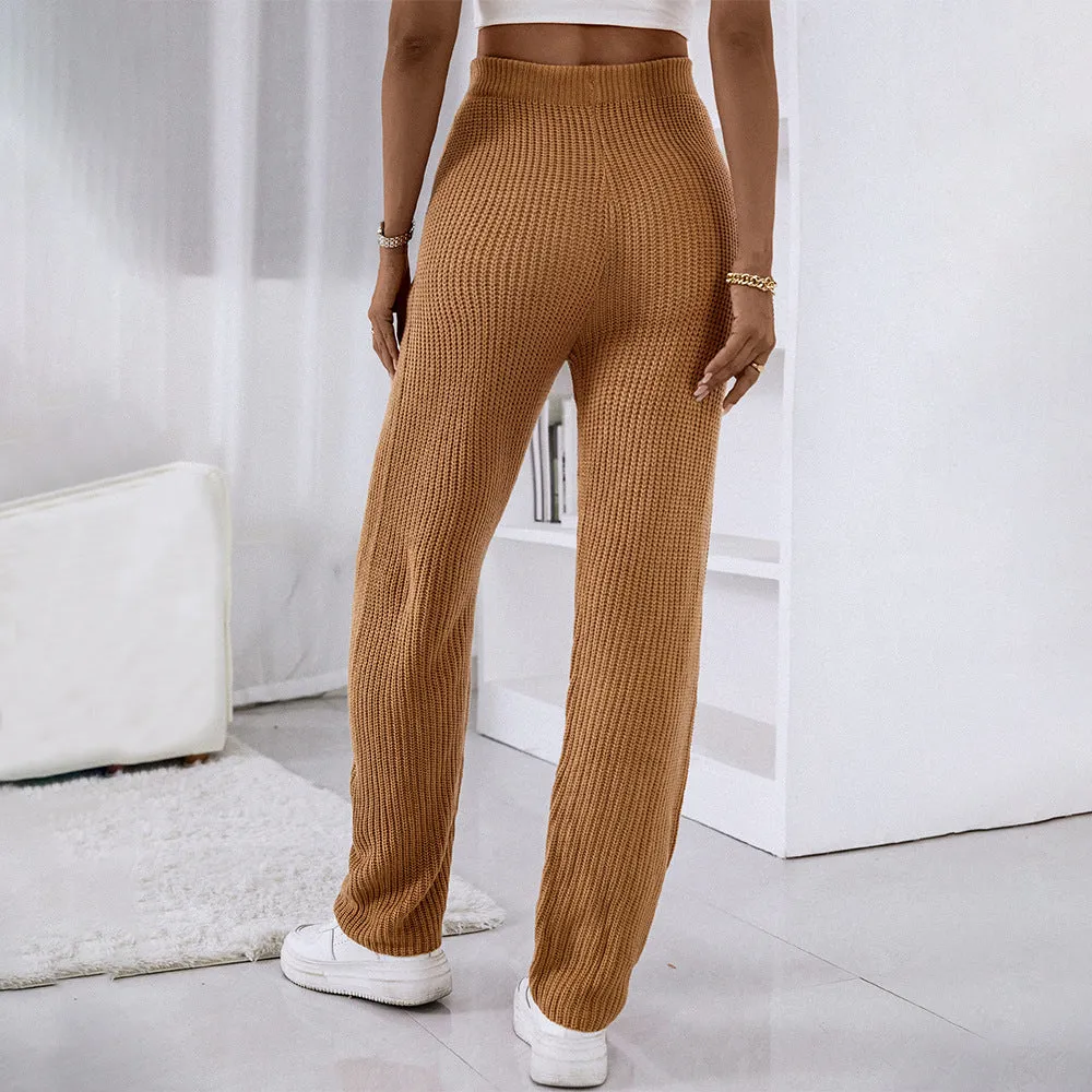 popular New autumn and winter women's clothing, popular in , casual home, high waist, slim fit, solid color elastic woolen trousers, spot