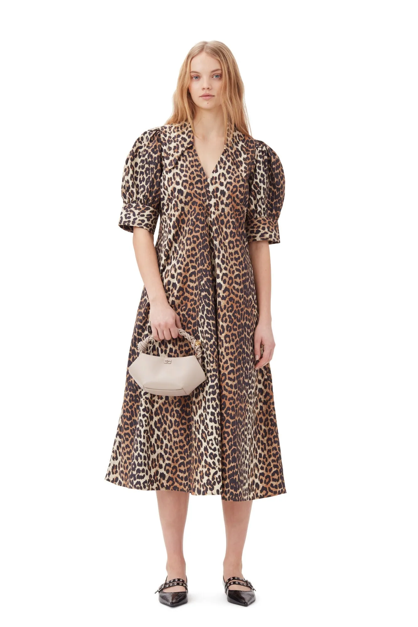Printed Cotton Poplin V-Neck Dress