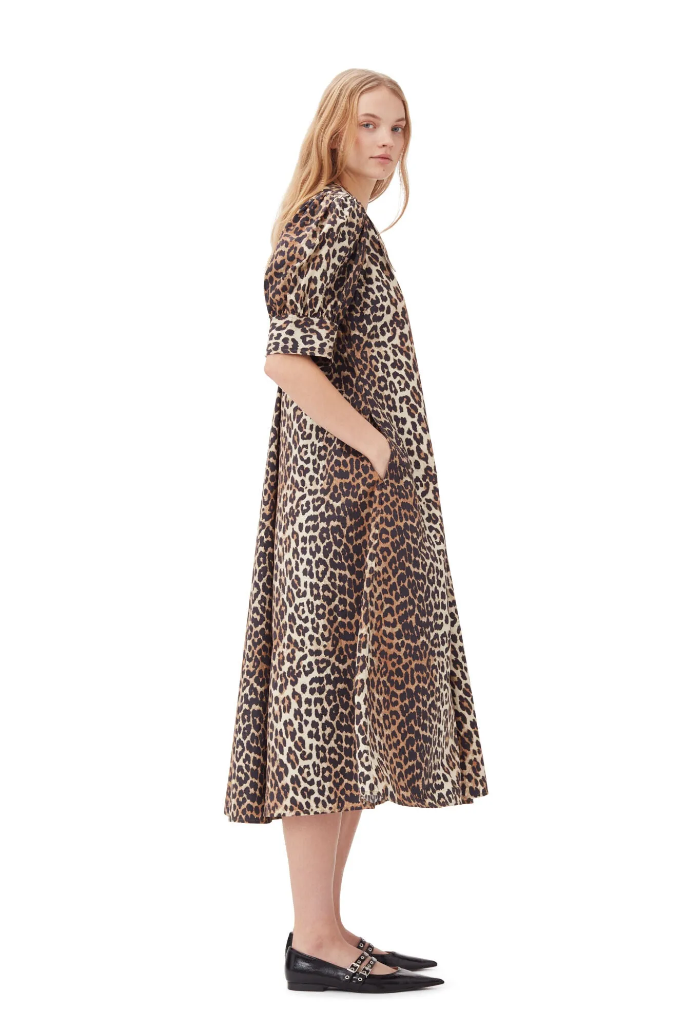 Printed Cotton Poplin V-Neck Dress