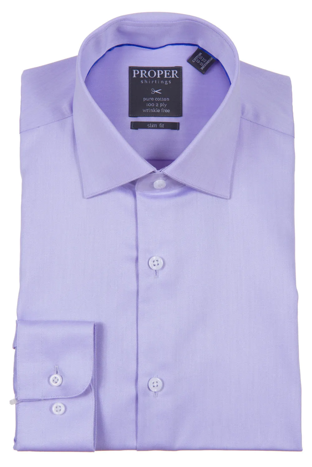 Proper Shirtings - Lavender -100% Cotton - 100's 2-ply - Wrinkle Free - Dress Shirt - Slim Fit