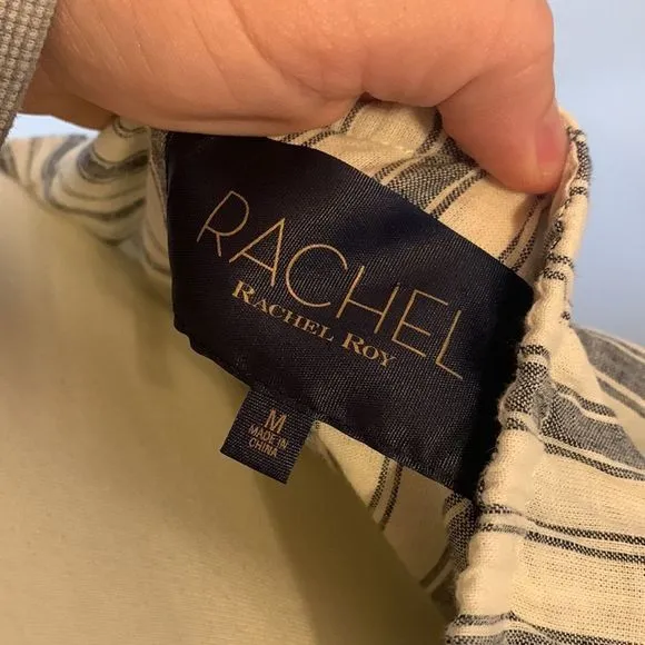 [Rachel Roy] Navy/White Striped Linen Strapless Dress - Size Medium NWT