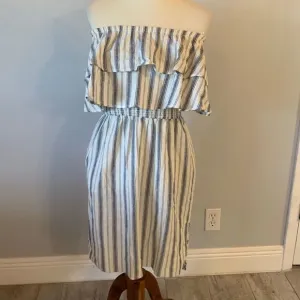 [Rachel Roy] Navy/White Striped Linen Strapless Dress - Size Medium NWT