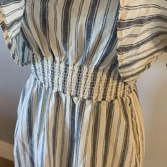 [Rachel Roy] Navy/White Striped Linen Strapless Dress - Size Medium NWT