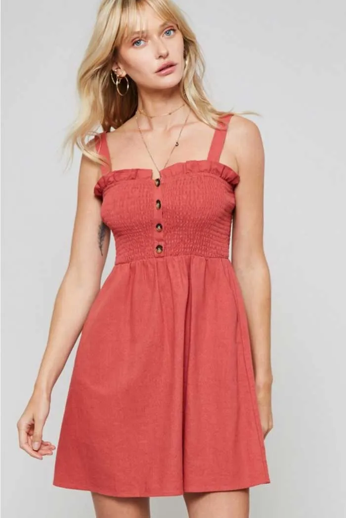 Red Clay Smocked Top Dress