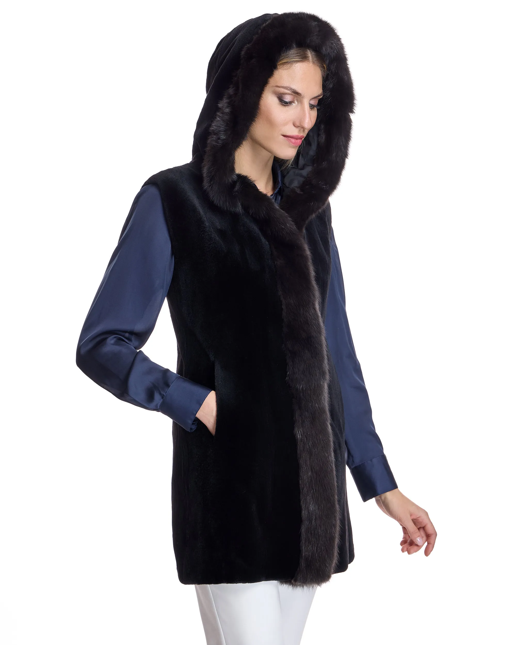 Reversible Sheared Mink & Sable Section Vest