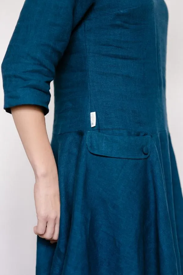 Round-Neck Circle Skirt Linen Dress