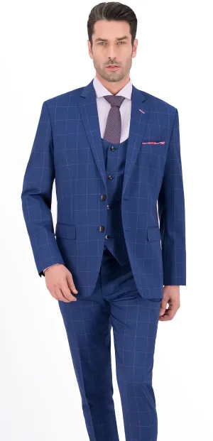 Royal Blue with Pink Windowpane Short Suit