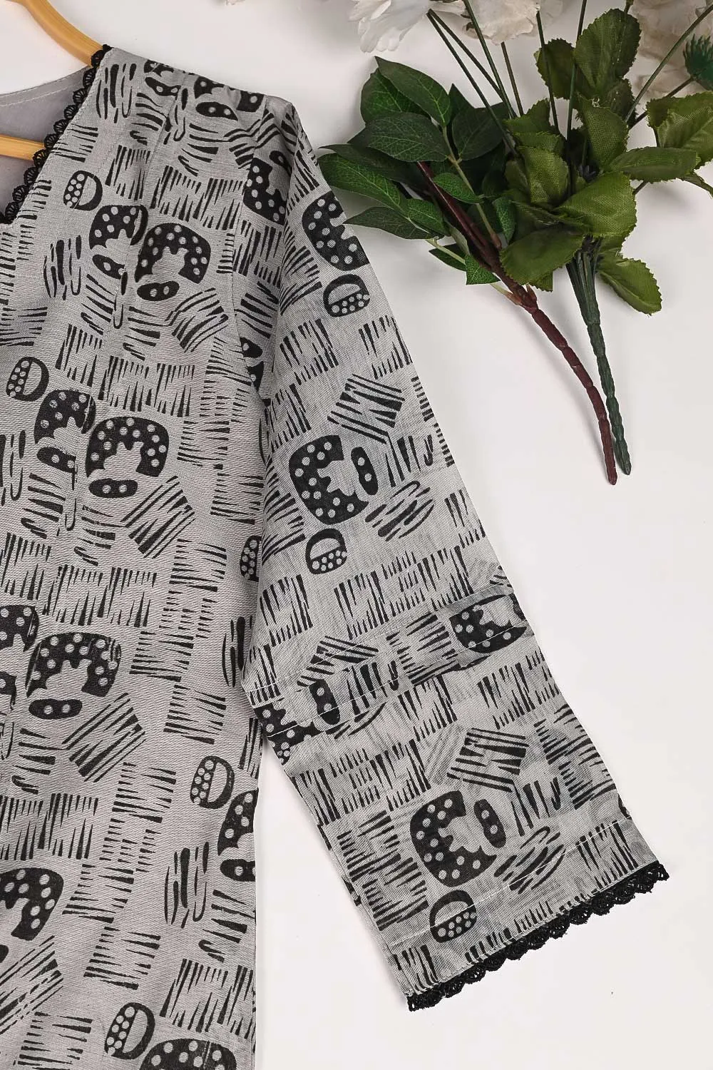RTW-160-Grey - 3Pc Stitched Cotton Dress