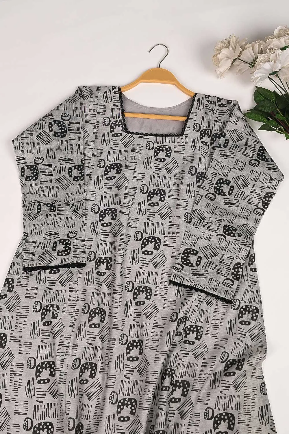 RTW-160-Grey - 3Pc Stitched Cotton Dress