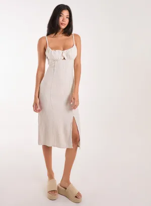 Ruched Linen Style Midi Dress