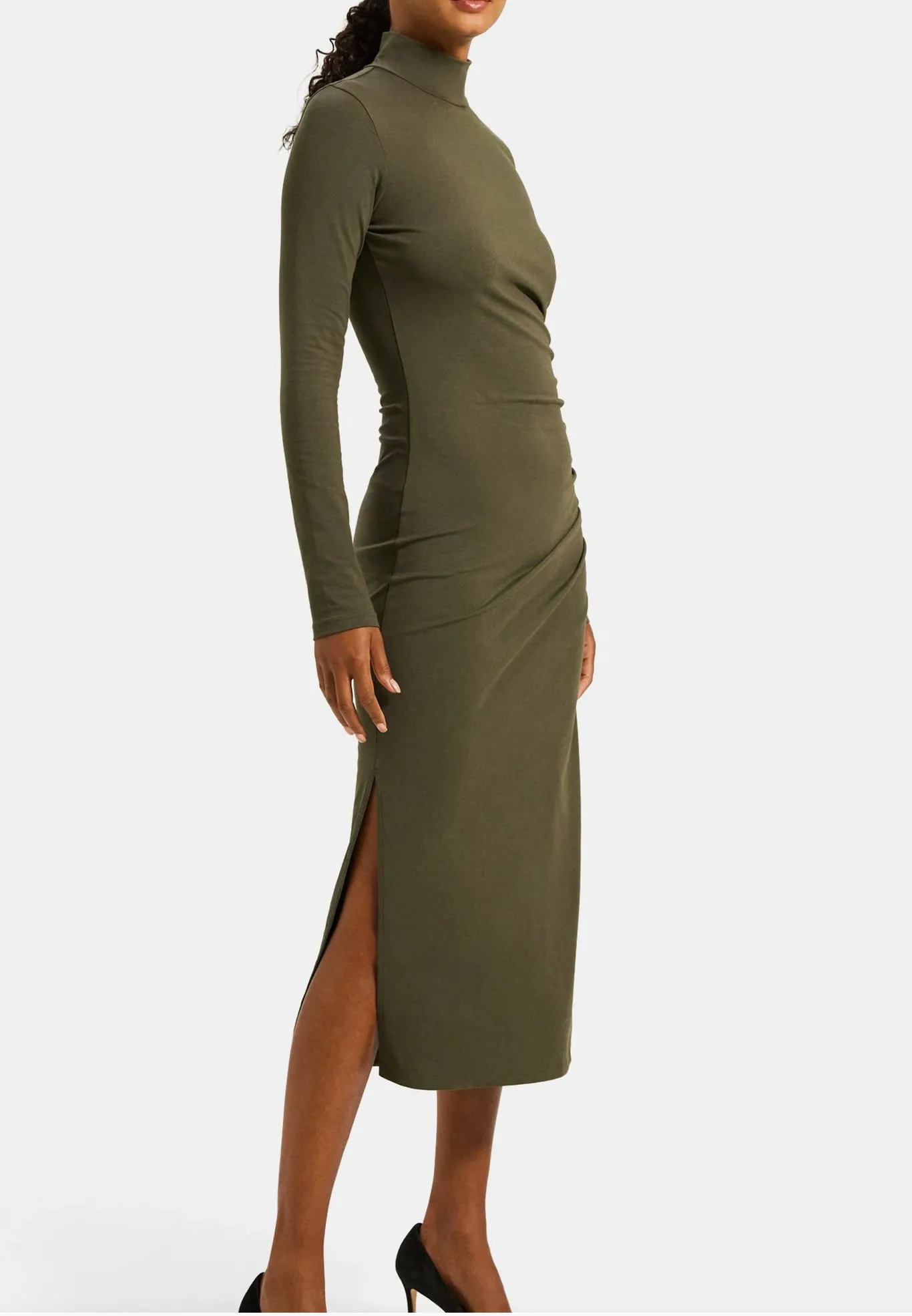 Ruched Turtleneck Dress in Pima Cotton Jersey