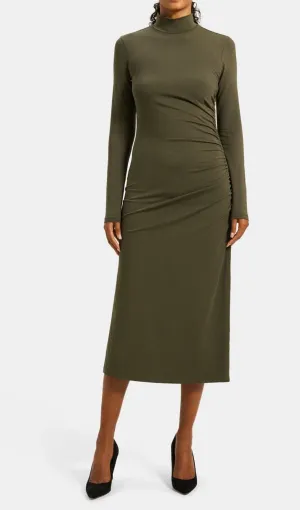 Ruched Turtleneck Dress in Pima Cotton Jersey