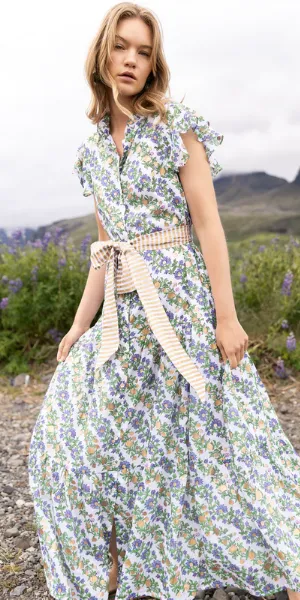 Ruffle Collar Button Maxi Dress in Lupina Periwinkle