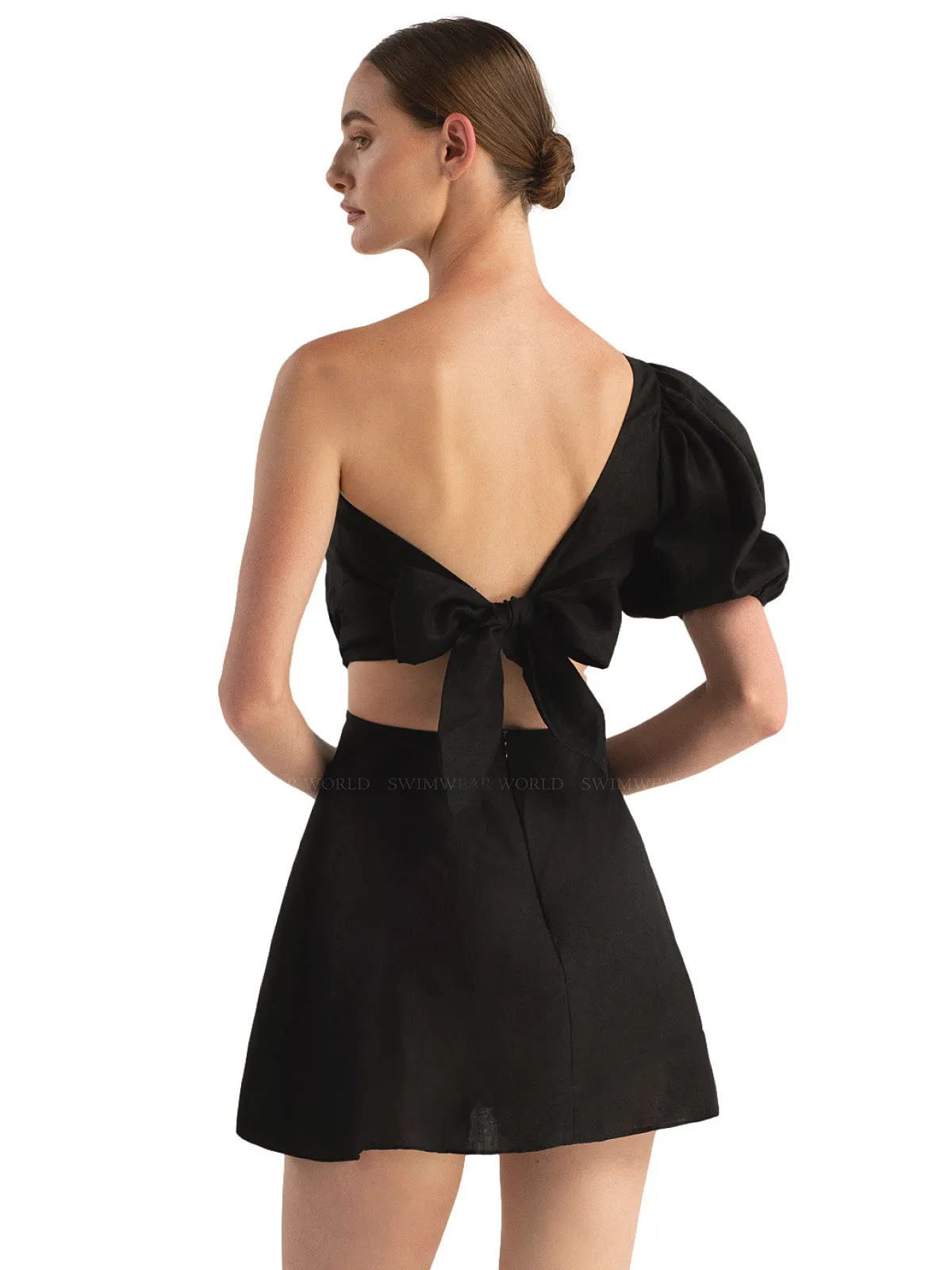Sabina Black Linen Mini Dress ::RET