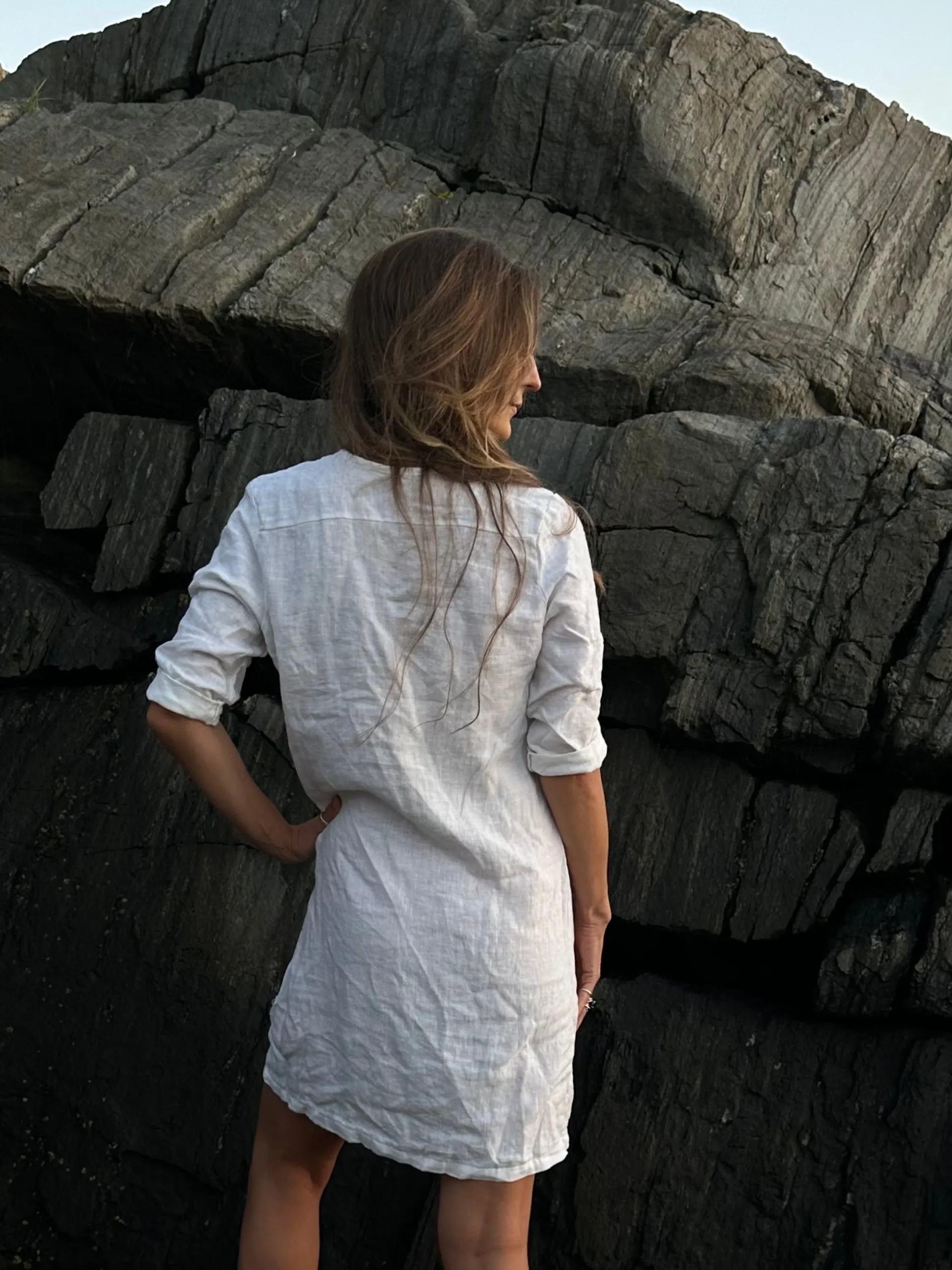 salt   linen shift dress with tassel ties
