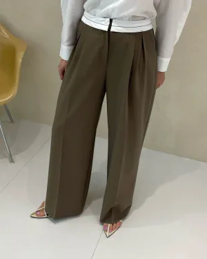 SEAMED WAISTBAND TROUSERS CHESTNUT