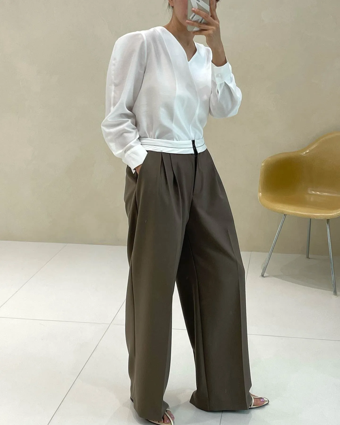 SEAMED WAISTBAND TROUSERS CHESTNUT