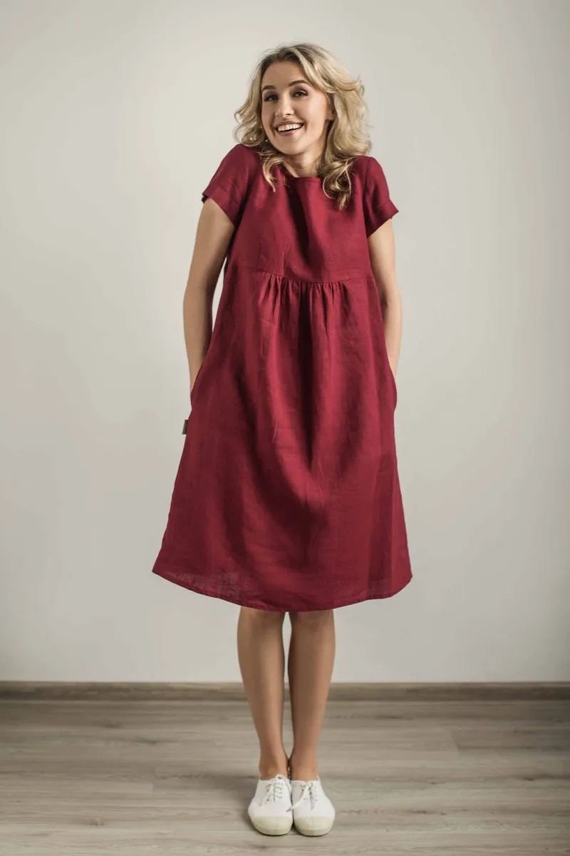 Short-Sleeves Maternity Linen Dress