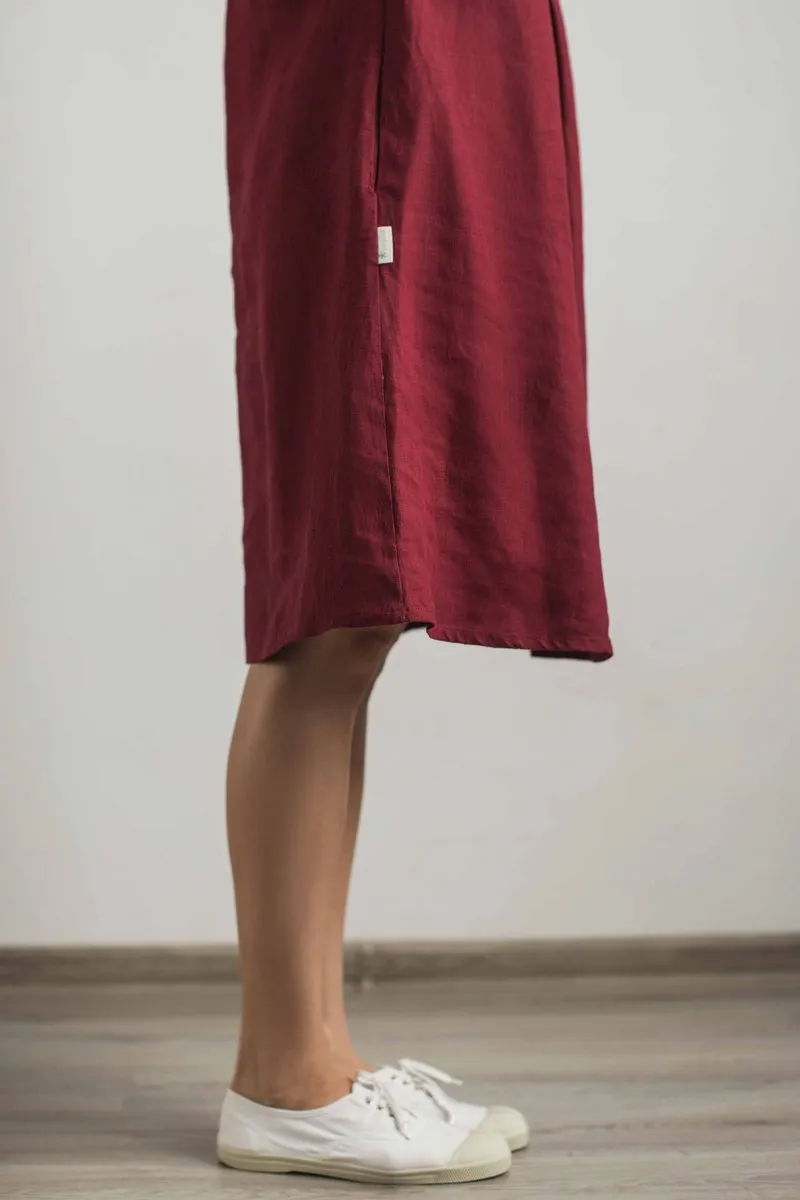 Short-Sleeves Maternity Linen Dress
