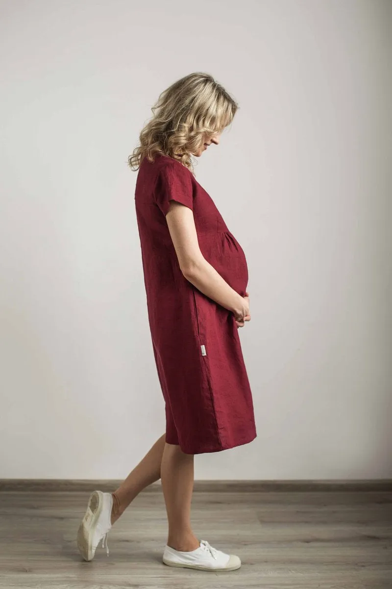 Short-Sleeves Maternity Linen Dress