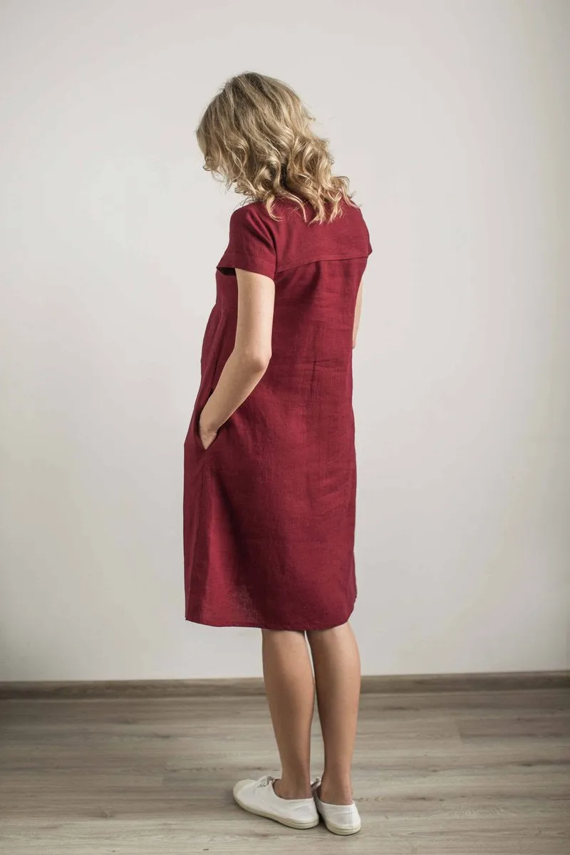 Short-Sleeves Maternity Linen Dress