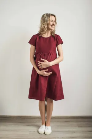 Short-Sleeves Maternity Linen Dress