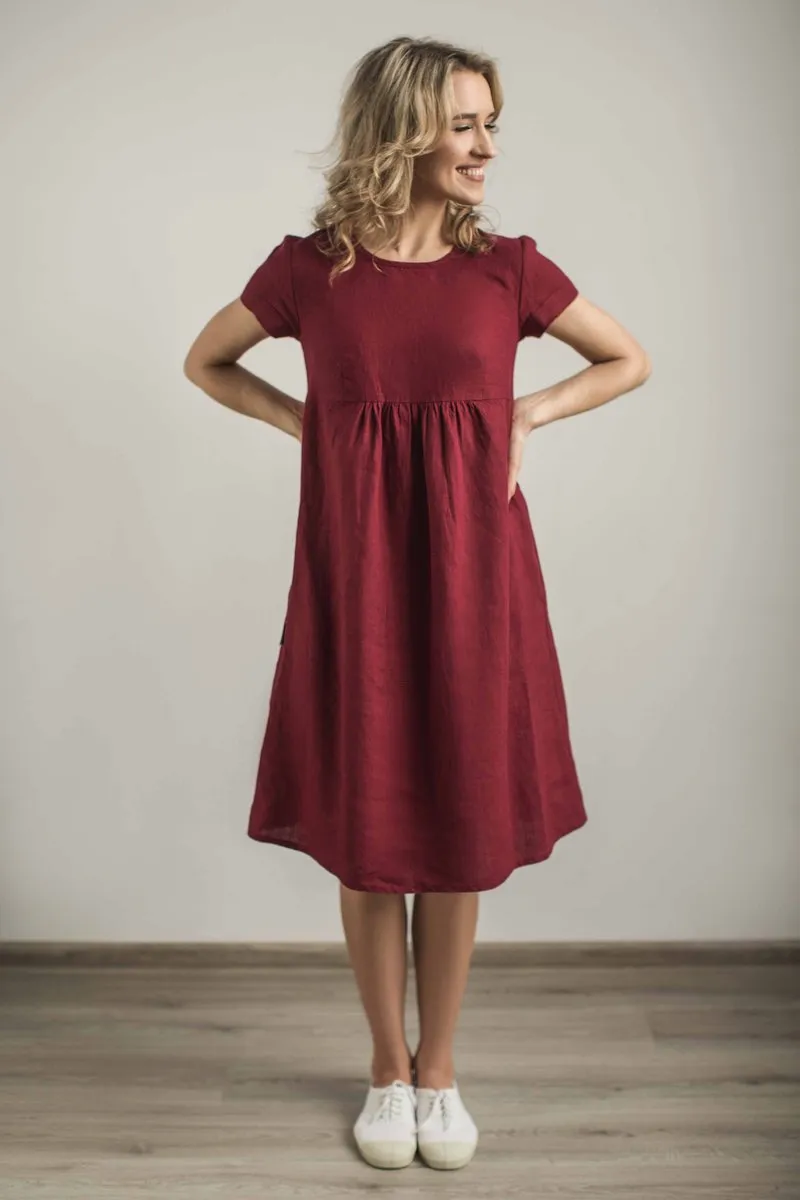 Short-Sleeves Maternity Linen Dress