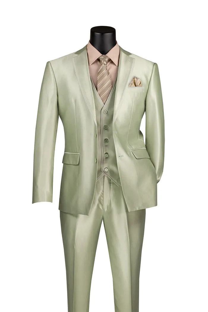 Slim Fit 3 Piece Satin Suit Light Sage SV2D-1