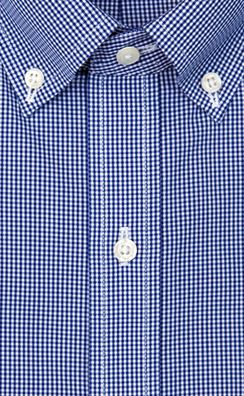 Slim Fit Blue Gingham Check Button Down Collar Supima® Cotton Non-Iron Broadcloth
